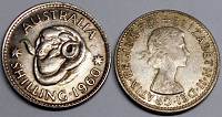 Strieborná minca 1 Šiling Austrália 1960 VF, Alžbeta II. - Kliknutím na obrázok zatvorte -